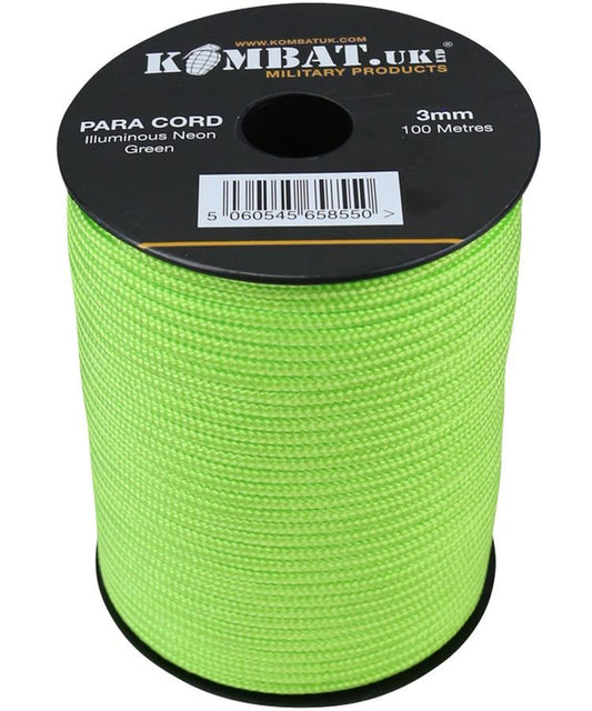 100m Paracord Reel Shock Cord- Kombat - Neon Green