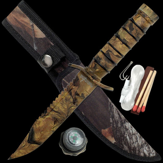 Survivor 9 1/2" Survival knife with Survival Kit - Camo