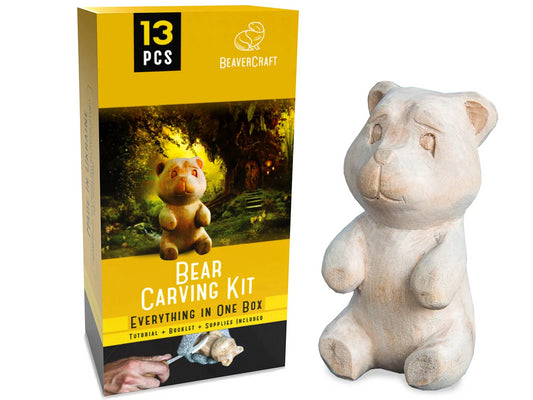 Beavecraft Bear Carving Kit – Complete Starter Whittling Kit for Beginners, Adults, Teens, and Kids